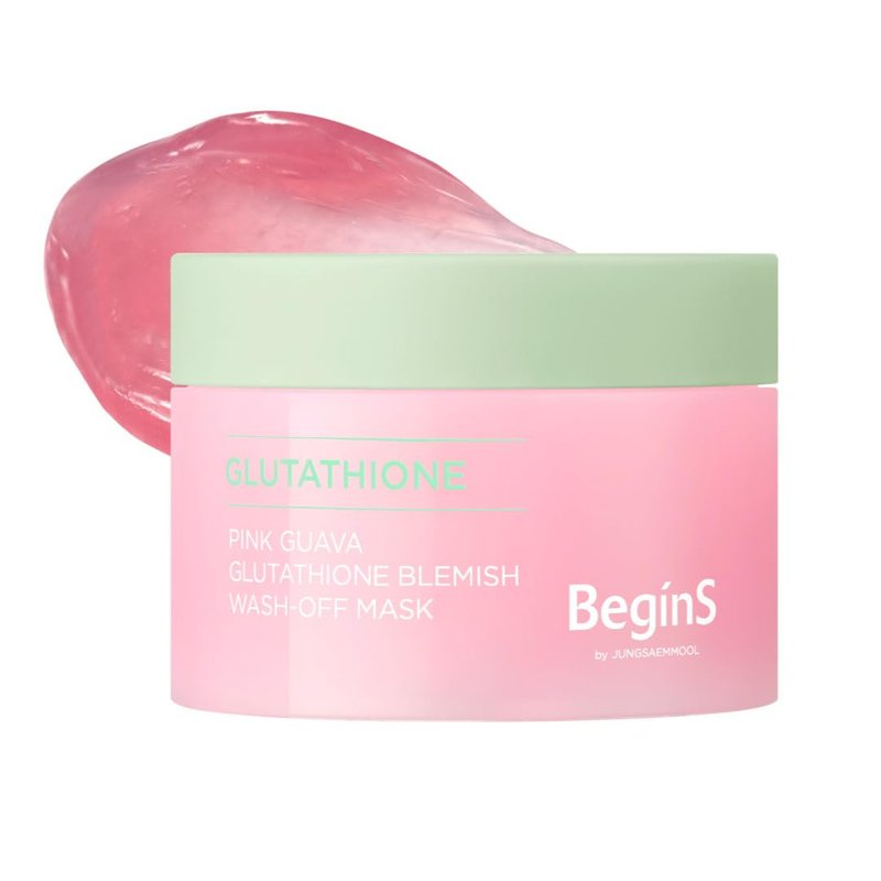 BeginS by JUNGSAEMMOOL Pink Guava Glutathione Wash-Off Mask 3.17 Fl Oz, Jelly Texture Face Mask with Vitamin C and Niacinamide for Skin Hydration, Blemish Care, and Radiant Glow, Korean Skincare