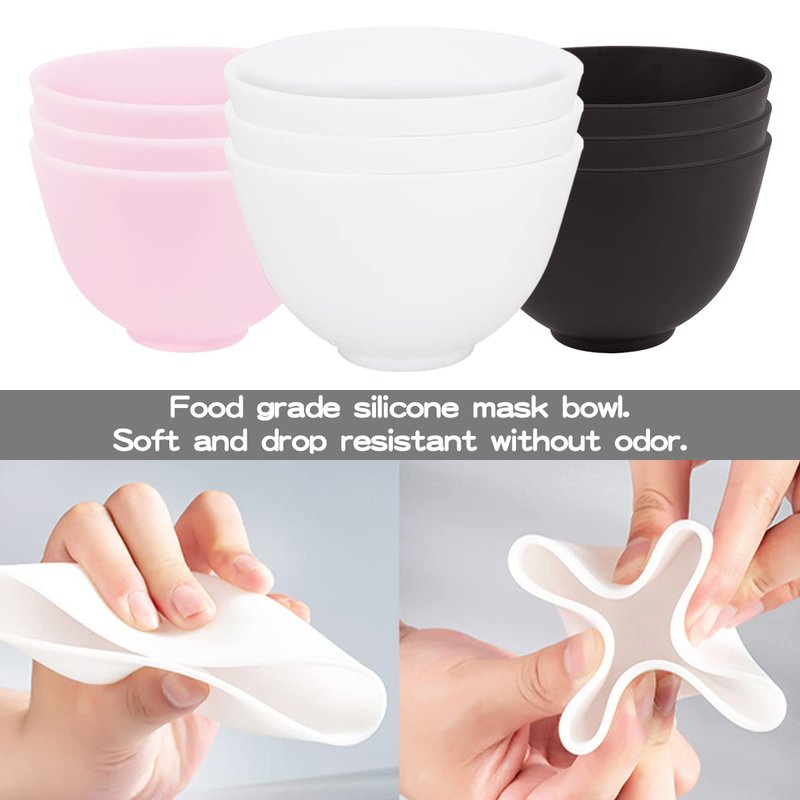 FERCAISH 9Pcs Diy Face Mask Mixing Bowl, Microwavable Silicone Facial Mud Bowl Cosmetic Beauty Tool for Home Salon(Black,White,)