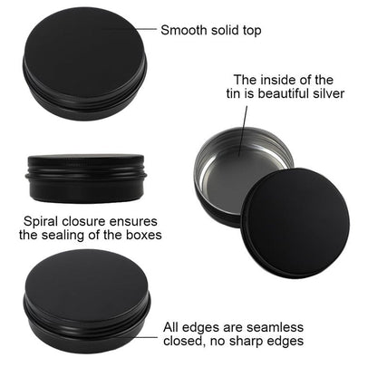 Moretoes 36 Pack Tins, 2 Oz Lip Balm Containers, Black Metal Round Tins Aluminum Cans, Empty Tin with Screw Lids for Salve, Spices or Candies