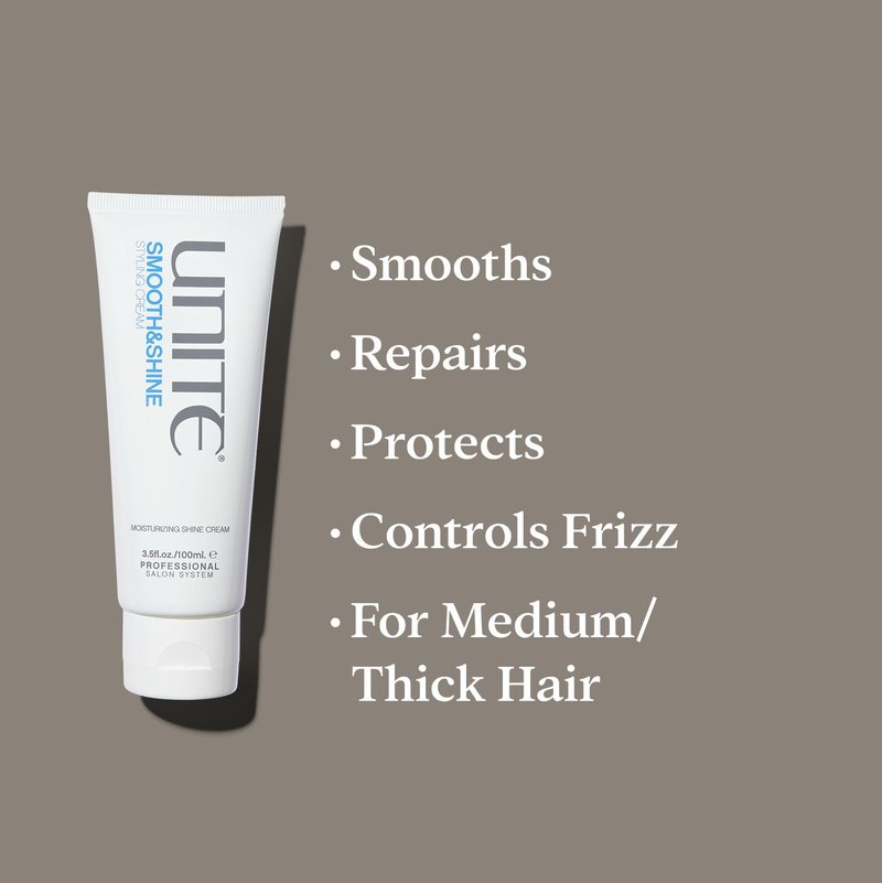 UNITE Hair – SMOOTH&SHINE Cream – Smoothing Styling Cream to Control Frizz & Add Brilliant Shine – Seals Ends & Reduces Blow-Dry Time – UV & Thermal Protection – 3.5 Oz