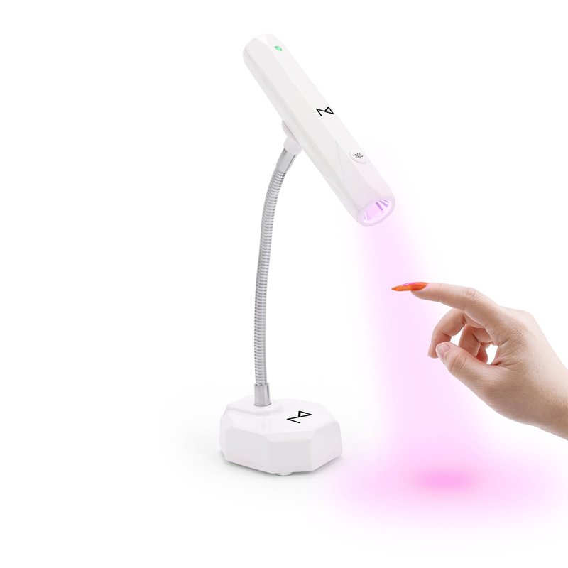 M-CuraLite 2-in-1 Handheld & Desktop Nail Flash Cure Lamp with Focus Beam Technology, UV & LED Light - for Gel X, Acrylic, Builder - Portable & Adjustable, Soft Gel Tips & Nails Repair (White)