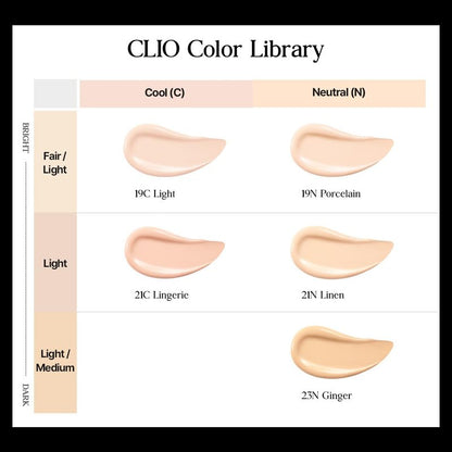 CLIO Kill Cover Founwear Cushion Foundation, Flawless Full Coverage with Matte Finish, Covering Pigmentation and Blemish, Long-Lasting, Creamy Lightweight Texture, Korean Cushion (21N LINEN)