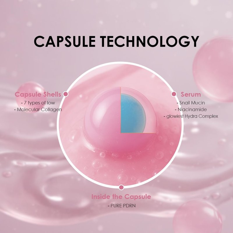glowiest PDRN Capsule Glow Serum – Encapsulated PDRN + Collagen + Snail Mucin, Hydrating Serum for Youthful Glow, 300Da Collagen, 50ml