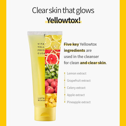 lapalette Vita Yellow Fresh Cleanser | Gentle Make-up Remover | 1-step Cleanser | 88% Moisturizing Essence | Natural Vitamin | Korean Skincare 3.38fl.oz