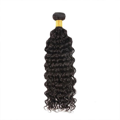 Deep Wave Human Hair Bundles 14 16 18 Inch Curly Weave Bundles Human Hair Unprocessed Native Virgin Hair 100/PC 3 Extensions Natural Black Color 1B Wet and Wavy Human Hair Extensions for Women