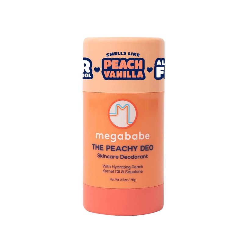 Megababe Skincare Deodorant - The Peachy Deo with 72 hour Odor Protection | Summer and Hot Weather Essential | Hydrating Peach Kernel Oil & Squalane | Aluminum-Free, All Natural | 2.6 oz
