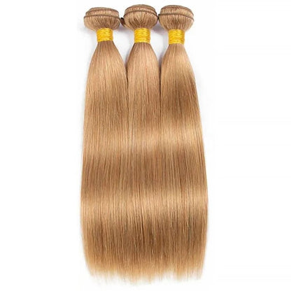 Honey Blonde Human Hair Bundles 14 16 18 Inch Straight Bundles Human Hair Unprocessed Native Virgin Hair 100/PC 3 Extensions #27 Blonde Color Wet and Wavy Human Hair Extensions for Women