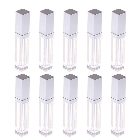Healthcom 10 Pcs 7.5ml Plastic Square Clear Lip Gloss Tubes Vials with Mirror LED Light Lip Glaze Tube Bottles Refillable Makeup Lipstick Tube DIY Cosmetic Container Travel for Woman Girl(Silver)