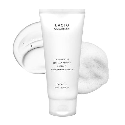 Benetus Lacto Cleanser with Plant-Based Probiotics – Vegan Korean Foam Face Wash, Mild pH Balanced for Sensitive Skin, Soothing Centella, Propolis & Collagen, K-Beauty Skin Barrier Care, 5.07 fl.oz