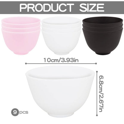 FERCAISH 9Pcs Diy Face Mask Mixing Bowl, Microwavable Silicone Facial Mud Bowl Cosmetic Beauty Tool for Home Salon(Black,White,)