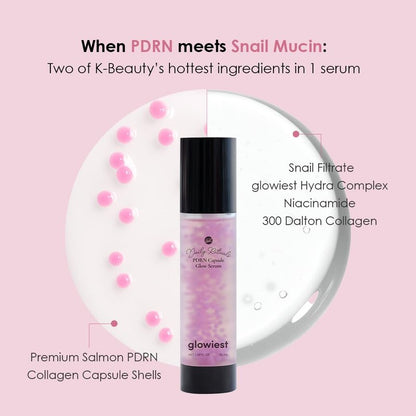 glowiest PDRN Capsule Glow Serum – Encapsulated PDRN + Collagen + Snail Mucin, Hydrating Serum for Youthful Glow, 300Da Collagen, 50ml