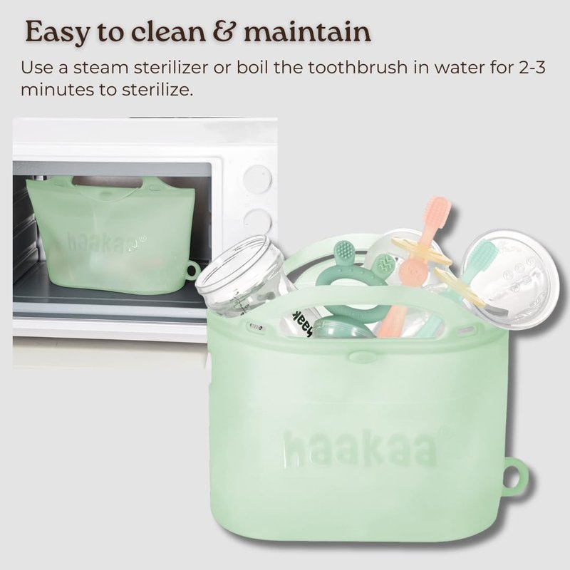 Haakaa 360° Silicone Baby Toothbrush – 100% Soft Food Grade Silicone, BPA-Free, Suction Base, Safe for Babies 6 Months+, Gentle Gum and Teeth Cleaning for Infants, Gum Massager (Pink)