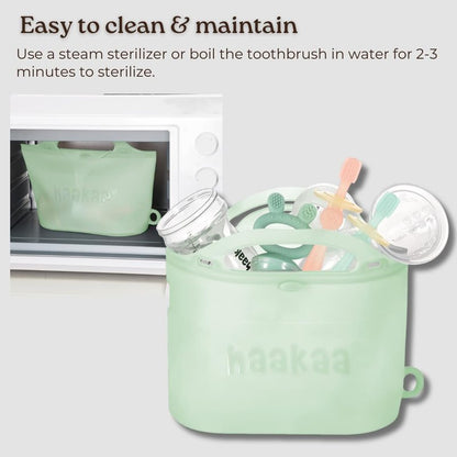 Haakaa 360° Silicone Baby Toothbrush – 100% Soft Food Grade Silicone, BPA-Free, Suction Base, Safe for Babies 6 Months+, Gentle Gum and Teeth Cleaning for Infants, Gum Massager (Pink)