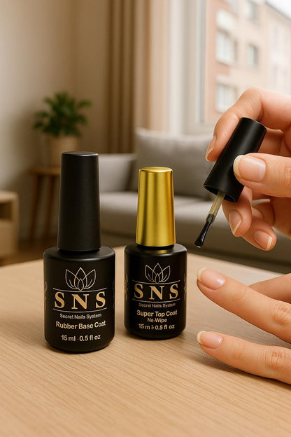 Rubber Base Coat & No-Wipe Top Coat Gel Polish Set – 0.5 fl oz Each – Long-Lasting Glossy Finish – Strengthens Natural Nails – Soak-Off UV/LED Compatible – Perfect for DIY or Professional Use