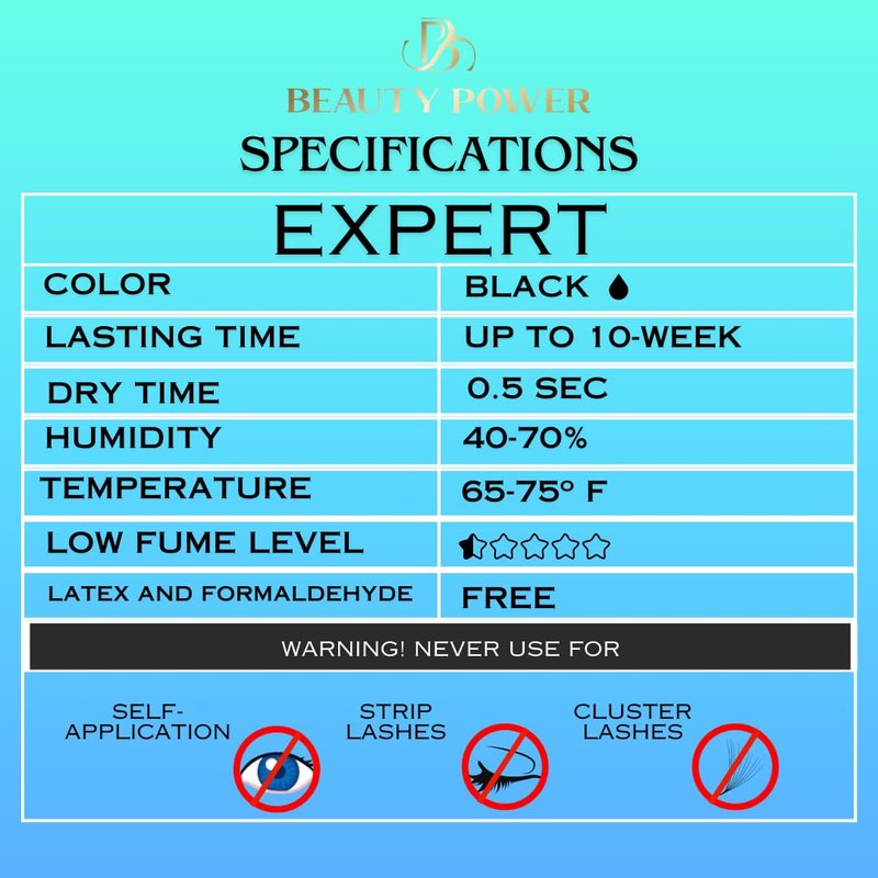 Eyelash Extension Adhesive Glue Expert - Beauty Power - Extremely-Fast 0.5-1-Second Drying Time - 10 Weeks Retention - Professional-Grade, 0.17fl.oz / 5ml (Black Finish)