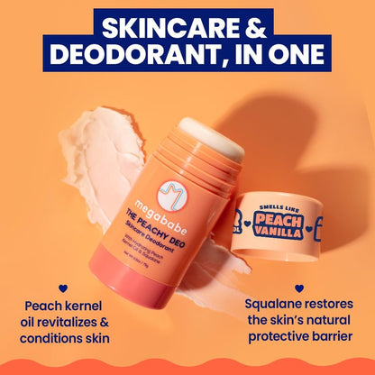 Megababe Skincare Deodorant - The Peachy Deo with 72 hour Odor Protection | Summer and Hot Weather Essential | Hydrating Peach Kernel Oil & Squalane | Aluminum-Free, All Natural | 2.6 oz