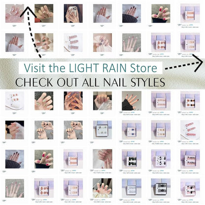 Light Rain Large Size Hand-made Press on Nails, 3D Gel UV Finished False nails with Design by Professional Manicurist