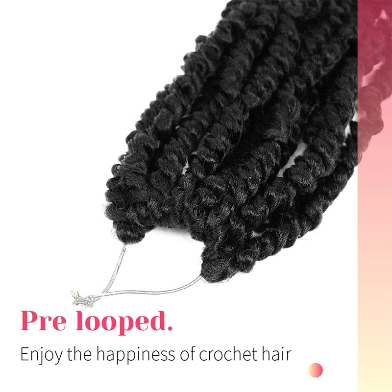 BOHOBABE Pre-twisted Passion Twist Crochet Hair 16 Inch Pre-looped Crochet Passion Twist Braiding Hair 8 Packs Soft Black Bohemian Twists (1B)