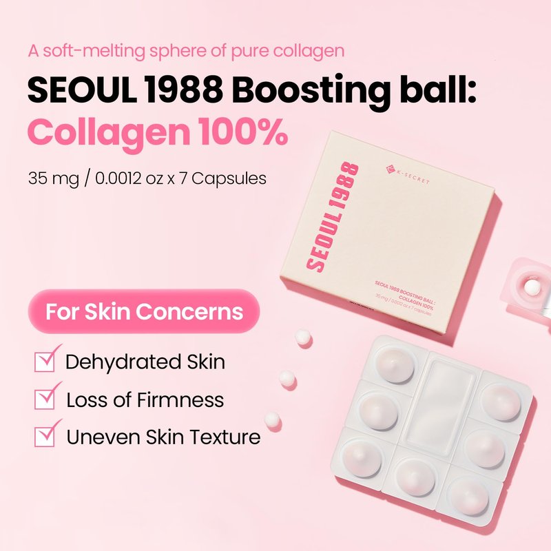 K-SECRET SEOUL 1988 Collagen Boosting Ball – Freeze-Dried 100% Hydrolyzed Collagen | Nourishing Care for Dry Skin & Fine Lines | Korean Skincare, 7 Capsules