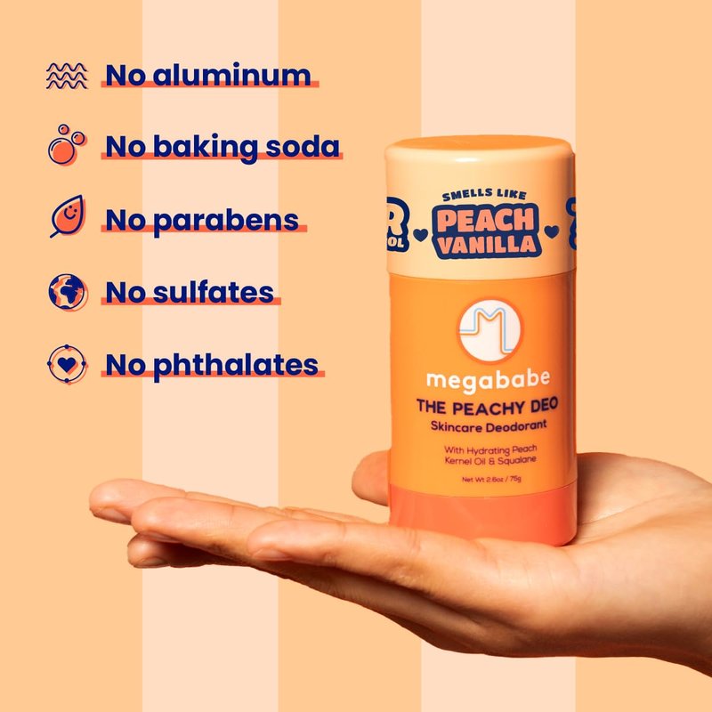 Megababe Skincare Deodorant - The Peachy Deo with 72 hour Odor Protection | Summer and Hot Weather Essential | Hydrating Peach Kernel Oil & Squalane | Aluminum-Free, All Natural | 2.6 oz