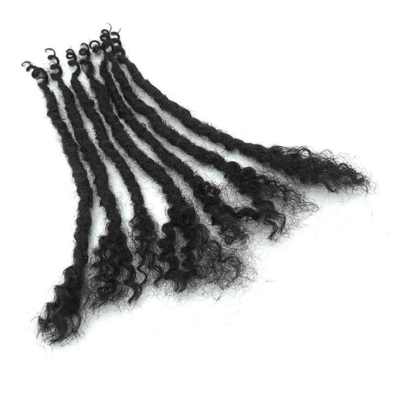 Textured Locs Extension With Curly Ends 100% Permanent Human Hair Dreadlock Extensions 0.6cm Width Can Be Dyed Bleached Full Handmade Loc Extension for Men Women (Natural, 8 Inch/20 strands)