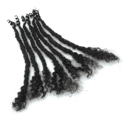 Textured Locs Extension With Curly Ends 100% Permanent Human Hair Dreadlock Extensions 0.6cm Width Can Be Dyed Bleached Full Handmade Loc Extension for Men Women (Natural, 8 Inch/20 strands)