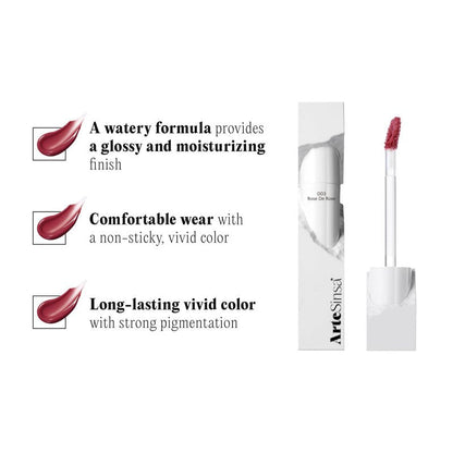 ArteSinsa Dewy Fit Tint – 8 Colors | Non-Sticky, Buildable Shine with Vivid Color | Long-Lasting & Moisturizing for a Plump, Glossy Finish | K-Beauty Lip Color (#003 Rose De Rose, 0.1 Fl Oz)