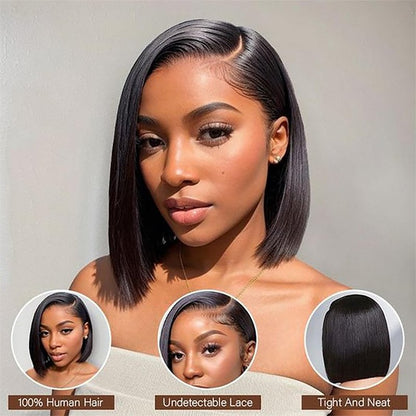 Bob Wig Human Hair 13x6 Frontal Lace Wig Transparent Lace Front Wigs Human Hair Straight Short Human Hair Wigs for Black Women Glueless Wigs Pre Plucked (Natural Color 13x6 Straight Bob, 10 Inch)