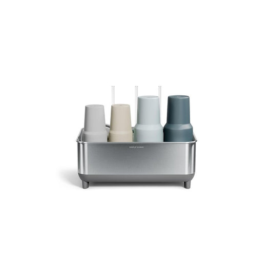 simplehuman Bottle Dock, Fast Drying Bottle Rack with Steel Frame & Diatomaceous Earth Base, Three-Compartment Organizer for Tumblers, Caps & Straws, Built-in Straw Holder, Brushed Stainless Steel