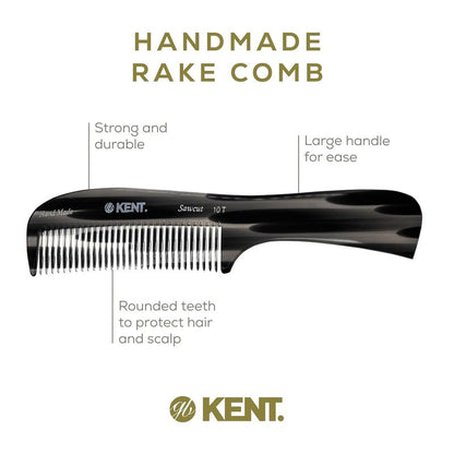 Kent 10T Graphite and Tortoise Large Detangler Comb, Handmade Wide Tooth Comb for Curly Hair, Detangling Combs For Wet and Dry Hair, Combs for Thick Hair, Saw-Cut and Hand Polished Made in England