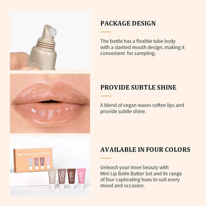 4Pcs Hydrating Lip Gloss Set, Mini Lip Balm Pack, High Shine Glass Finish Lip Moisturizing Plumping Lip Gloss Shiny Jelly Liquid Lipstick for Women