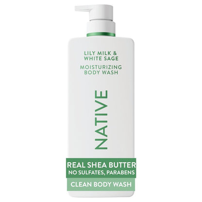 Native Lily Milk & White Sage Scent 24-Hour Moisturizing Bodywash for Women & Men, Clean & Gentle, for Dry or Sensitive Skin, Keeps Skin Healthy & Smooth, Free of Sulfates, Cruelty-Free, 22 oz