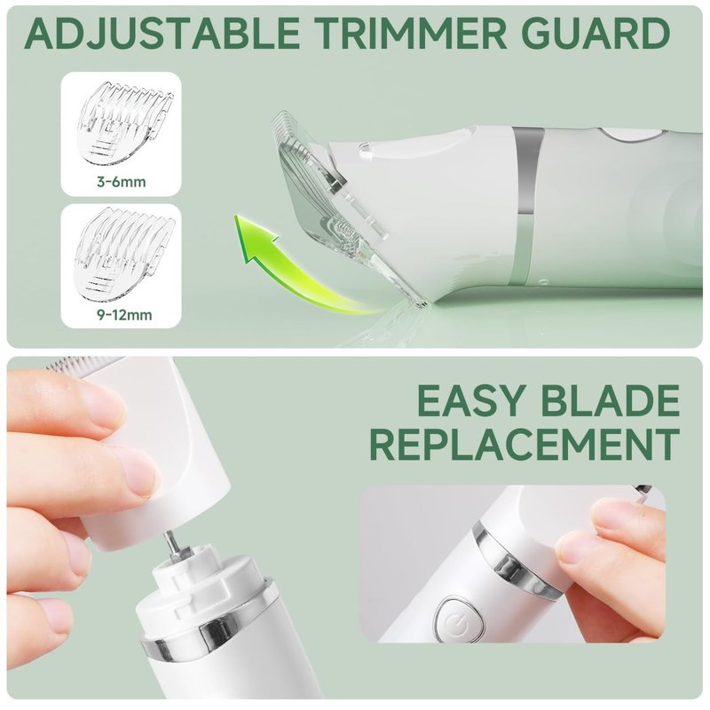 Bikini Trimmer for Women, 3-in-1 Electric Razors for Women, Waterproof Bikini Shaver Replaceable Facial, Body Trimmer for Pubic Hair, Painless Razor for Hair Trimmer, Mint Green