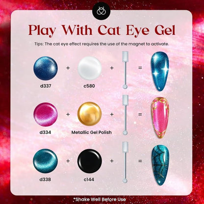 Beetles Cat Eye Gel Nail Polish Set - 20 Colors Gemstone Party Gel Polish Set Pink Blue Red Purple Glitter with Magnet Pen Base Top Coat DIY Salon Manicure Soak Off UV LED Spring Gifts for Women