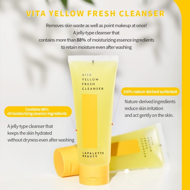 lapalette Vita Yellow Fresh Cleanser | Gentle Make-up Remover | 1-step Cleanser | 88% Moisturizing Essence | Natural Vitamin | Korean Skincare 3.38fl.oz