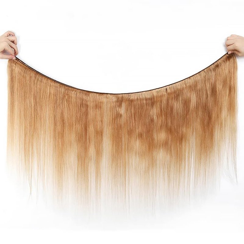 Honey Blonde Human Hair Bundles 14 16 18 Inch Straight Bundles Human Hair Unprocessed Native Virgin Hair 100/PC 3 Extensions #27 Blonde Color Wet and Wavy Human Hair Extensions for Women