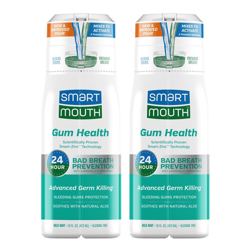 SmartMouth Gum Health Zinc Activated Mouthwash - Bleeding Gums Protection - 24-Hour Fresh Breath - Non-Burning, Alcohol-Free & Sugar-Free - 16 fl oz, 2-Pack