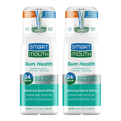 SmartMouth Gum Health Zinc Activated Mouthwash - Bleeding Gums Protection - 24-Hour Fresh Breath - Non-Burning, Alcohol-Free & Sugar-Free - 16 fl oz, 2-Pack