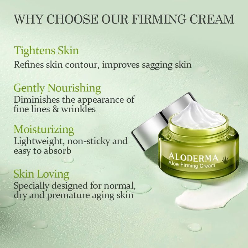 Aloderma Firming Cream for Face and Neck with 62% Organic Aloe Vera - Firming Face Cream with Hyaluronic Acid & Carnosine - Natural Renewing Aloe Face Cream - Instantly Hydrate & Plump Skin, 1.7oz