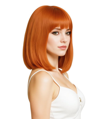 NJJYXH 14 Inches Ginger Wigs for Women Short Straight Bob Auburn Wig with Copper Red Bangs Synthetic Hair for Daily Use,Cosplay, Halloween