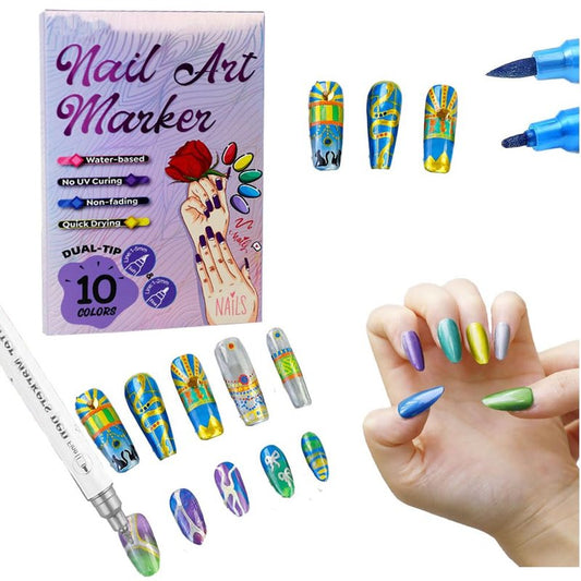 Colors Nail Art Pens Set, 3D Nail Polish Pens, Quick-Dry DIY Nail Art Markers Graffiti Dotting Pen for Nails Art Design Manicure Nail DIY Decoration (10 Metal vintage color)