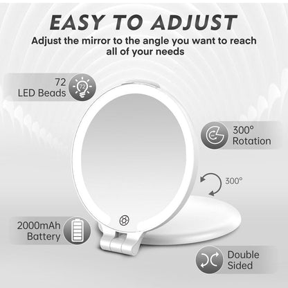 FUNTOUCH Travel Mirror with Lights and Magnification, 1X/30X Double Sided Makeup Vanity Mirror with 3 Color Setting, Christmas Birthday Gifts for Women Girls with Bag