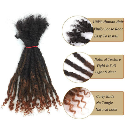 Textured Locs Extension With Curly Ends 100% Permanent Human Hair Dreadlock Extensions 0.6cm Width Can Be Dyed Bleached Full Handmade Loc Extension for Men Women (Natural, 8 Inch/20 strands)