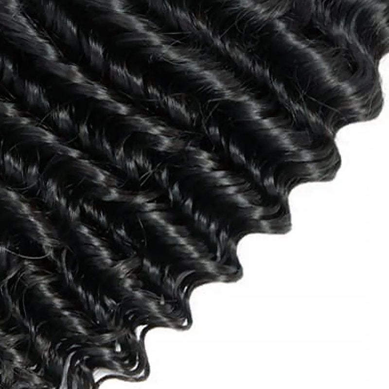 Deep Wave Human Hair Bundles 14 16 18 Inch Curly Weave Bundles Human Hair Unprocessed Native Virgin Hair 100/PC 3 Extensions Natural Black Color 1B Wet and Wavy Human Hair Extensions for Women