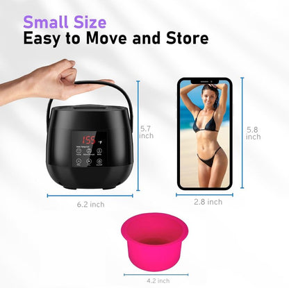 Smart Digital Wax Machine with Auto Temperature Control for Safe Hair Removal - Suitable for Brazilian, Bikini, Facial, Eyebrow, Nose & Full Body Waxing (with a Silicone Bowl)