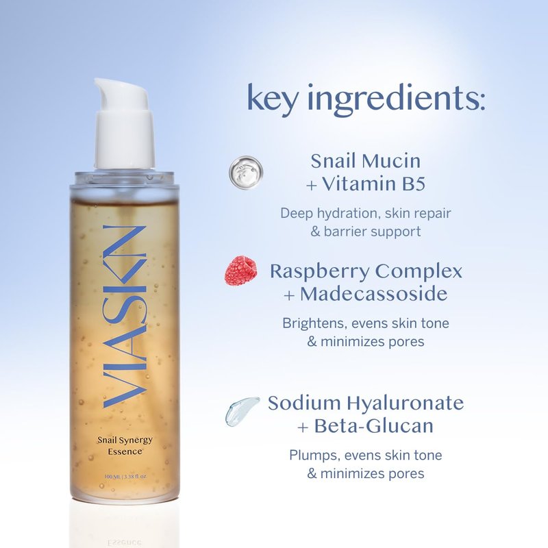 VIASKN Synergy Essence – Korean Snail Mucin Anti-Aging Serum for Wrinkles & Fine Lines – Hydrating, Brightening Face Essence with Cica, Adenosine & Berry Complex
