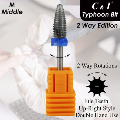 C & I Typhoon Bit, 2 Way, Fast Remove Acrylics or Gels, Both for Left Handed & Right Handed, Carbide Nail Drill Bit Electric Manicure Drill & Accessory (XXC)