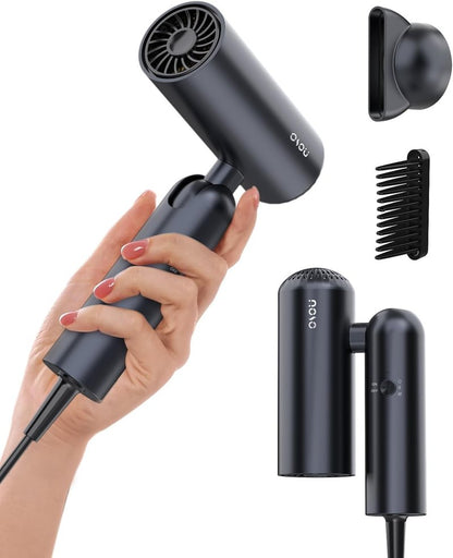 osou Foldable Hair Dryer for Travel - Global Voltage with Auto-Sensing, 1B Plasma Particles, 200times/s Temp Control, Portable Blow Dryer with Single-Sided Comb, Gray