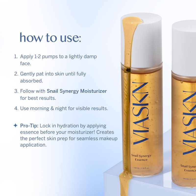 VIASKN Synergy Essence – Korean Snail Mucin Anti-Aging Serum for Wrinkles & Fine Lines – Hydrating, Brightening Face Essence with Cica, Adenosine & Berry Complex