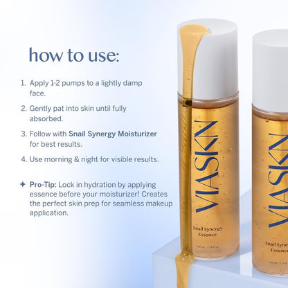 VIASKN Synergy Essence – Korean Snail Mucin Anti-Aging Serum for Wrinkles & Fine Lines – Hydrating, Brightening Face Essence with Cica, Adenosine & Berry Complex